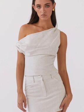 Peppermayo Cream Marissa Linen One Shoulder Top